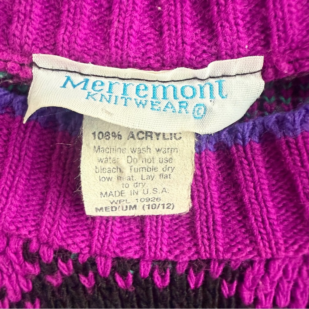 Vintage 80s Purple Green Scottie Dog Knit Sweater Hearts Plaid Girls 10-12 - Picture 6 of 11